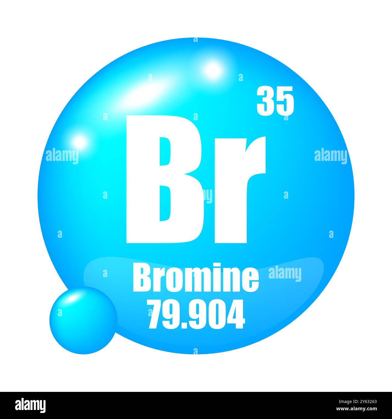 Icona elemento bromo. Simbolo BR in primo piano. Numero atomico 35. Massa 79.904. Illustrazione Vettoriale