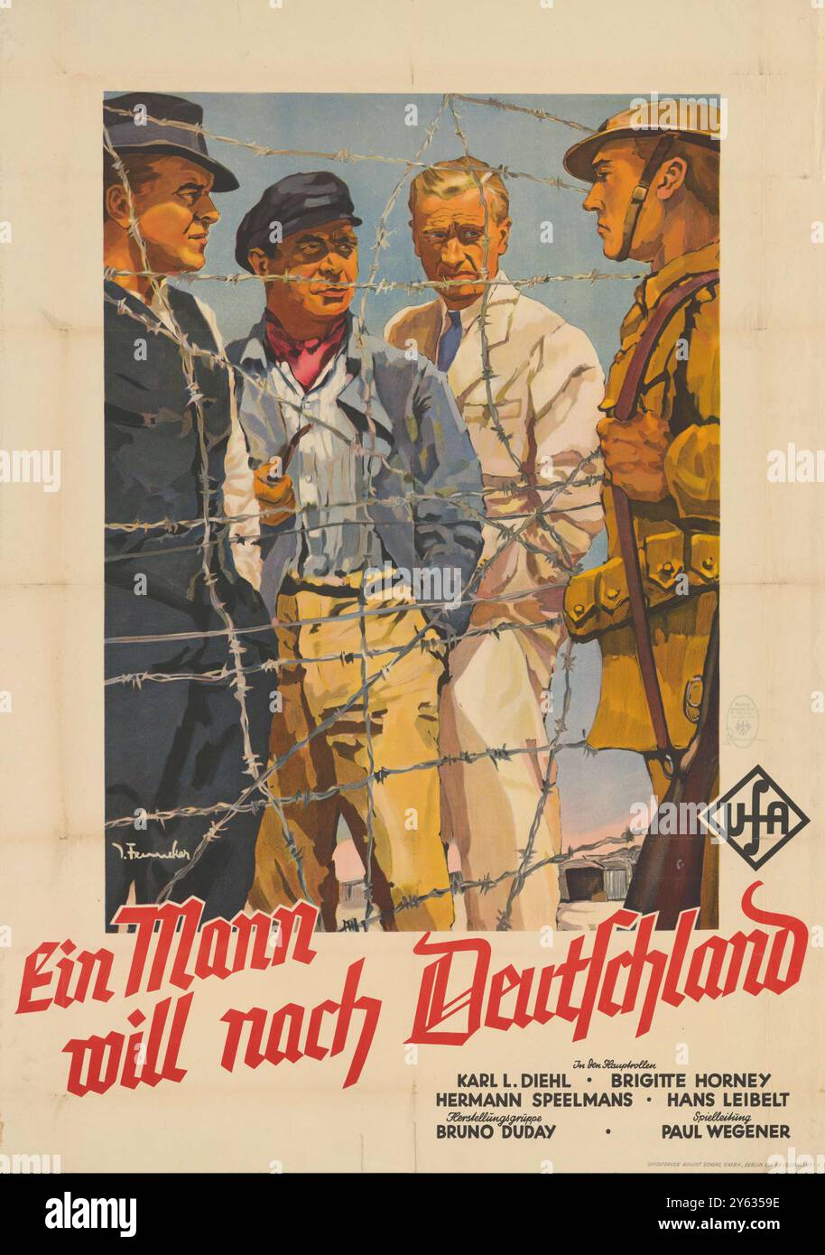 Poster del film "A Man Wants to Get to Germany" di Paul Wegener. Museo: COLLEZIONE PRIVATA. Autore: JOSEF FENNEKER. Foto Stock