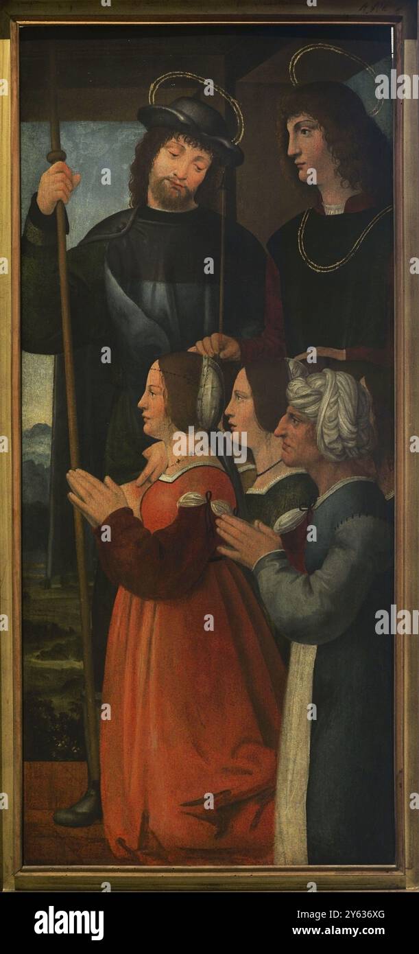 Pseudo Boltraffio. Nome dato ad un ignoto pittore della scuola lombarda, attivo a Milano tra il 1500 e il 1530. Santi Sebastiano e Roque con devoti, 1510-1515. Olio su pannello di legno. Pinacoteca Castello Sforzesco, Milano, Italia. Autore: Pseudo-Boltraffio (fl. 1500-1530). Artista italiano. Foto Stock