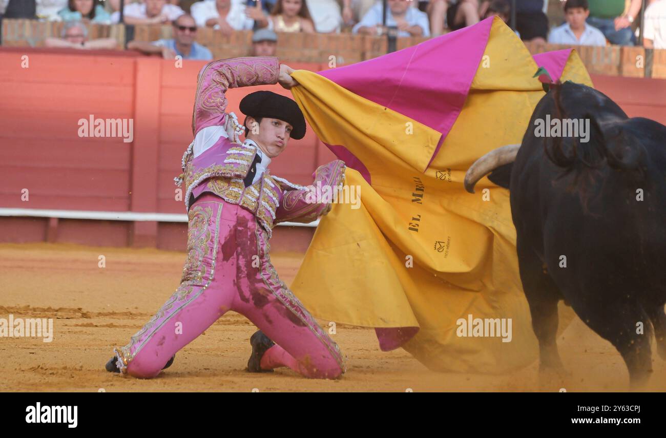 Siviglia, 12/05/2024. Corrida alla Royal Cavalry School con Sergio Domínguez "El Mella", Javier Zulueta e Mariscal Ruiz. Tori di Fermín Bohórquez. Nell'immagine, Sergio Domínguez "El Mella". Foto: JM Serrano. SEGN. ARCHSEV. Crediti: Album / Archivo ABC / Juan Manuel Serrano Becerra Foto Stock