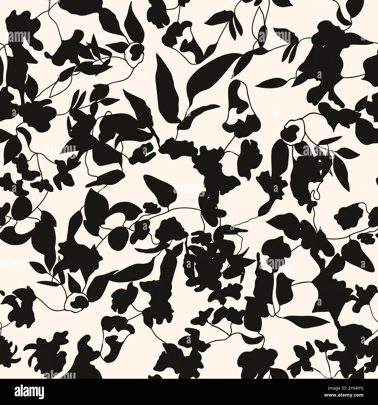 Motivo floreale Vector bianco e nero senza cuciture con fiori e foglie. EPS 10. Illustrazione Vettoriale