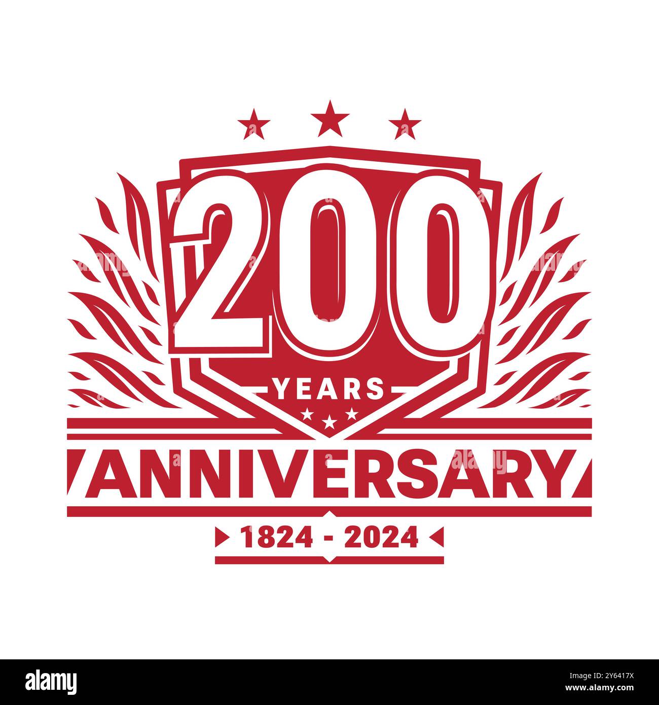 modello per il design dello scudo per festeggiare i 200 anni. logo del 200° anniversario. Vettore e illustrazione. Illustrazione Vettoriale