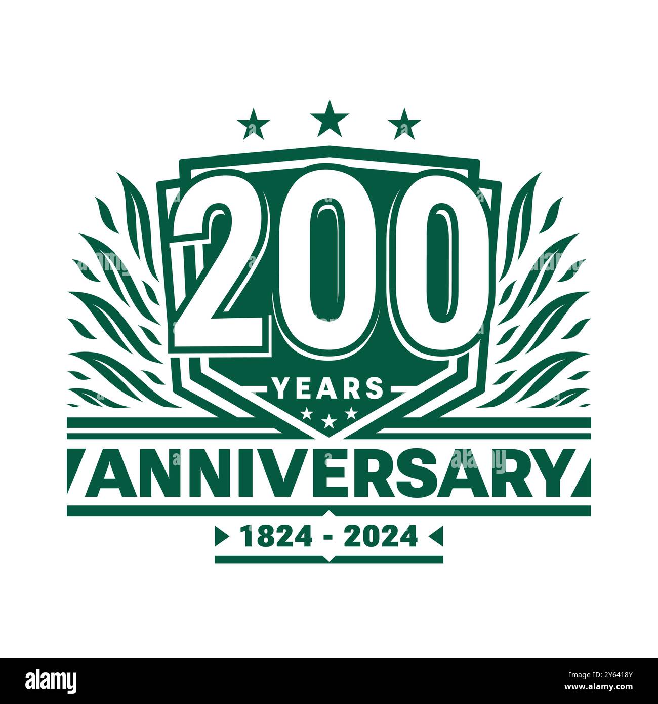 modello per il design dello scudo per festeggiare i 200 anni. logo del 200° anniversario. Vettore e illustrazione. Illustrazione Vettoriale