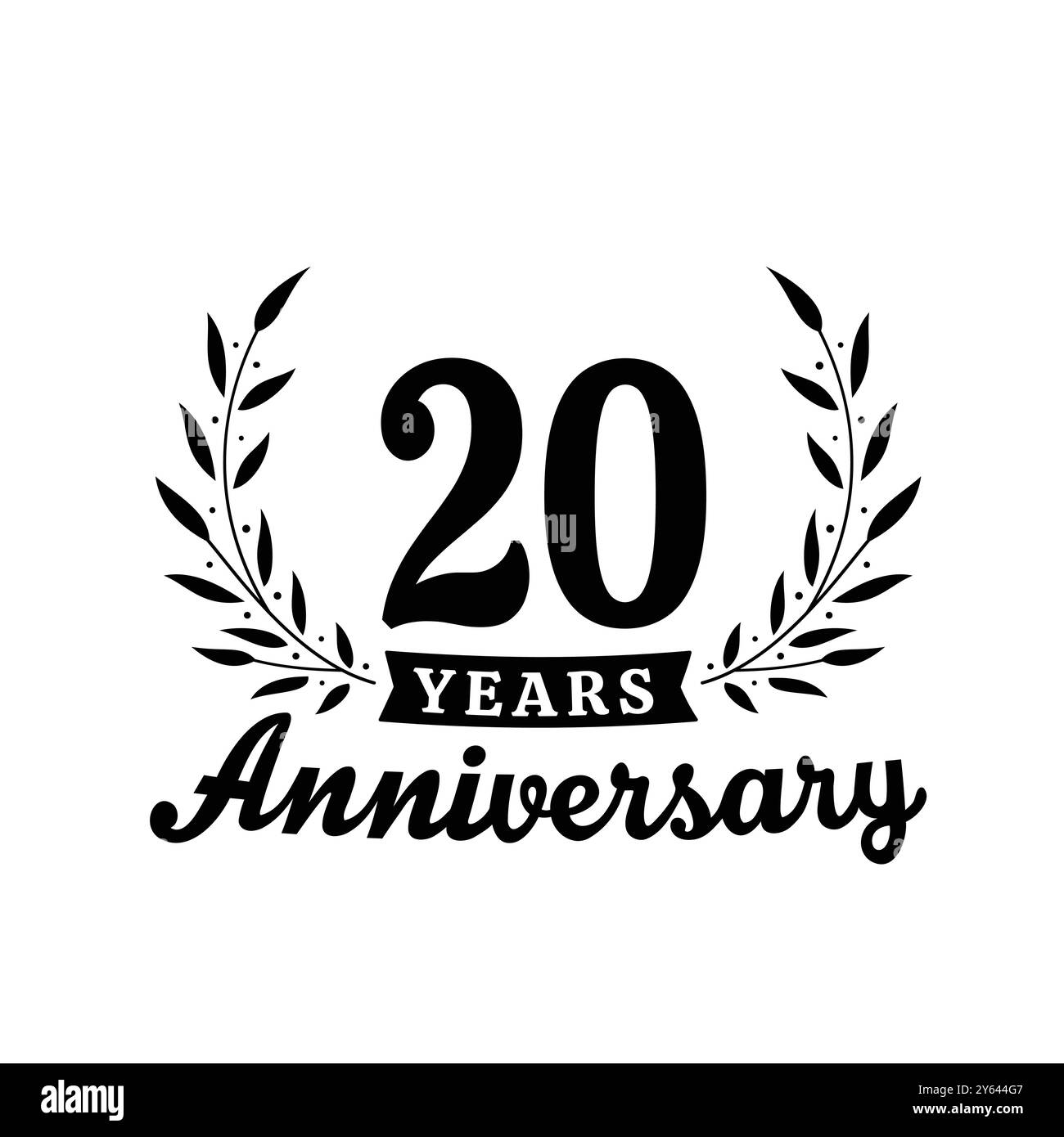 Modello di design del logo per festeggiare il 20° anniversario. logotipo delle celebrazioni per il ventesimo anniversario. Vettore e illustrazioni. Illustrazione Vettoriale