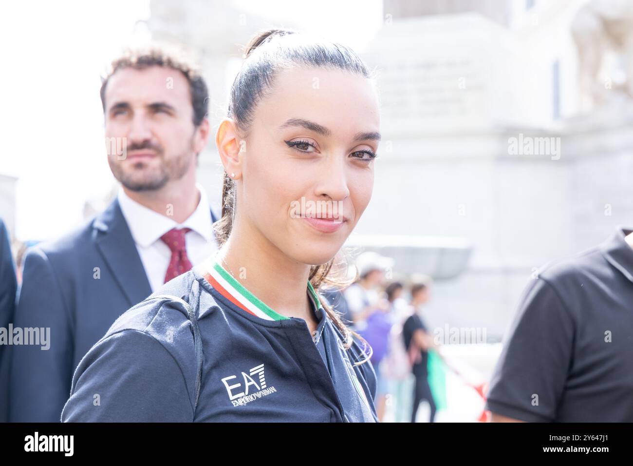 Roma, Italia. 23 settembre 2024. La ginnasta italiana Alessia Maurelli di fronte al Palazzo del Quirinale a Roma, dopo l'incontro con il Presidente della Repubblica Sergio Mattarella (foto di Matteo Nardone/Pacific Press) crediti: Pacific Press Media Production Corp./Alamy Live News Foto Stock