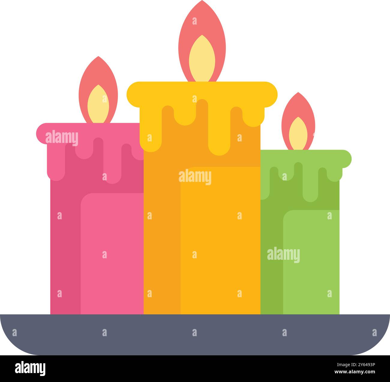Tre candele colorate in fiamme in piedi su un piatto e creano un'atmosfera rilassante Illustrazione Vettoriale