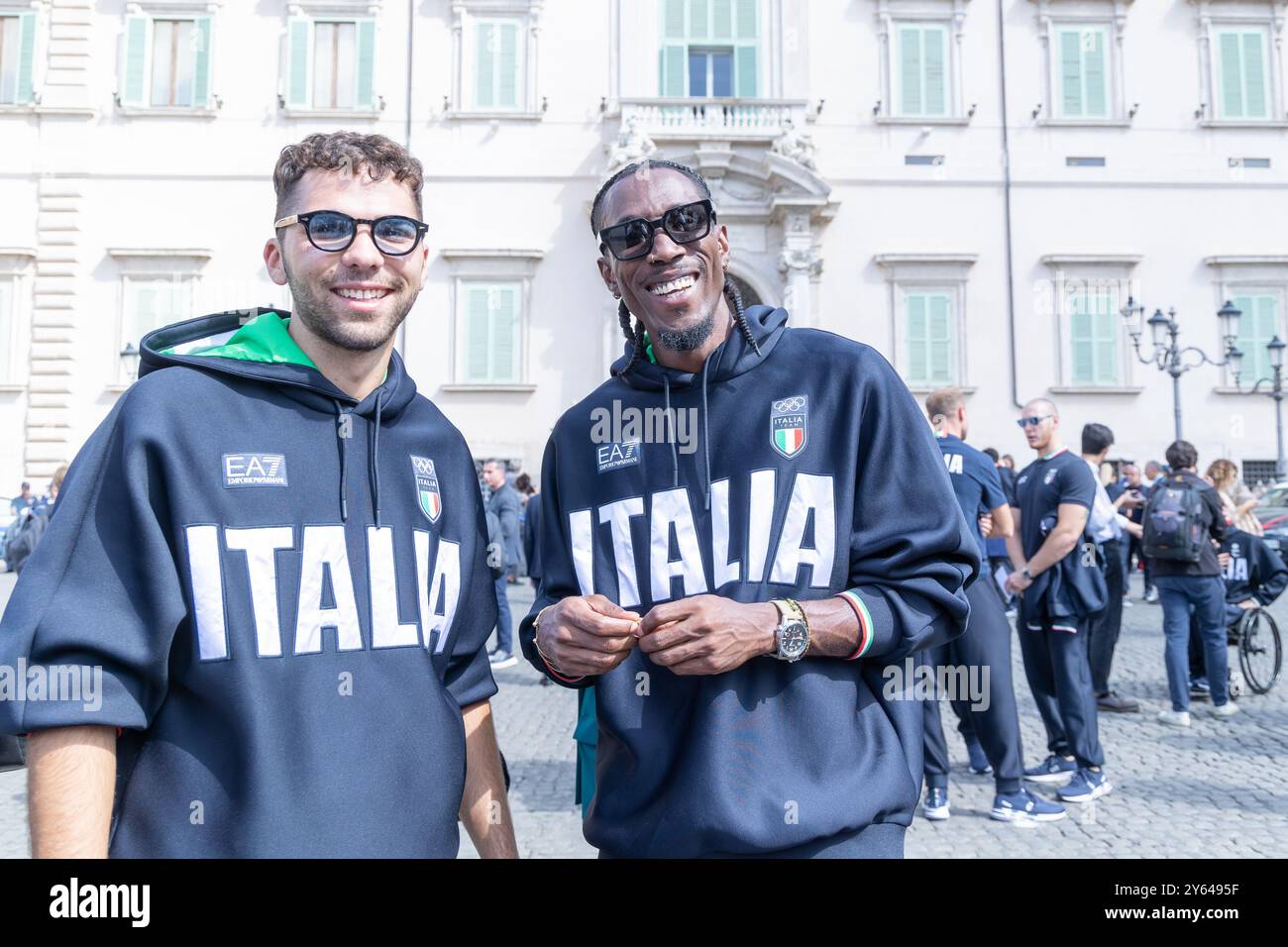 Roma, Italia. 23 settembre 2024. Il triplo saltatore italiano Andy Díaz di fronte al Palazzo del Quirinale a Roma, dopo l'incontro con il Presidente della Repubblica Sergio Mattarella (foto di Matteo Nardone/Pacific Press/Sipa USA) crediti: SIPA USA/Alamy Live News Foto Stock