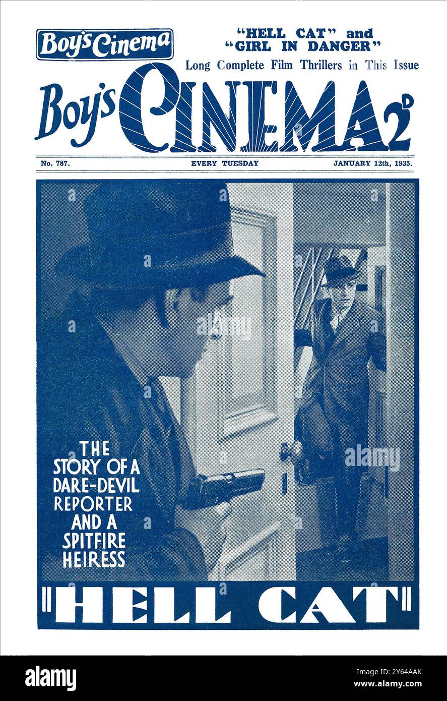 Rivista vintage 1935 davanti al Boy's Cinema, con Hell Cat con Robert Armstrong e Ann Sothern. Foto Stock