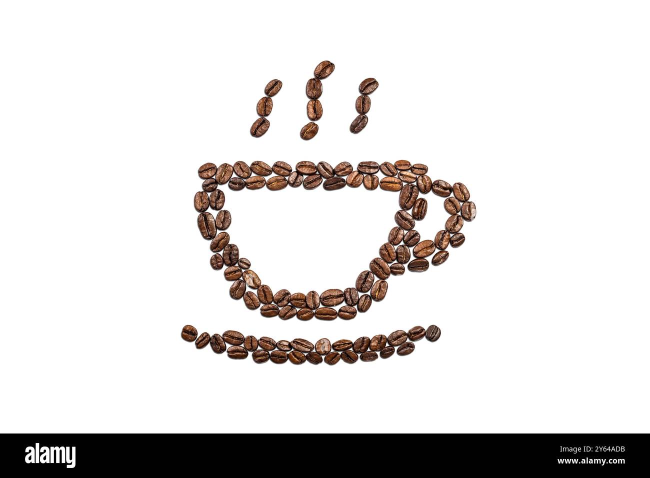 Pittogramma della tazza di caffè realizzato con chicchi di caffè reali isolati su bianco Foto Stock