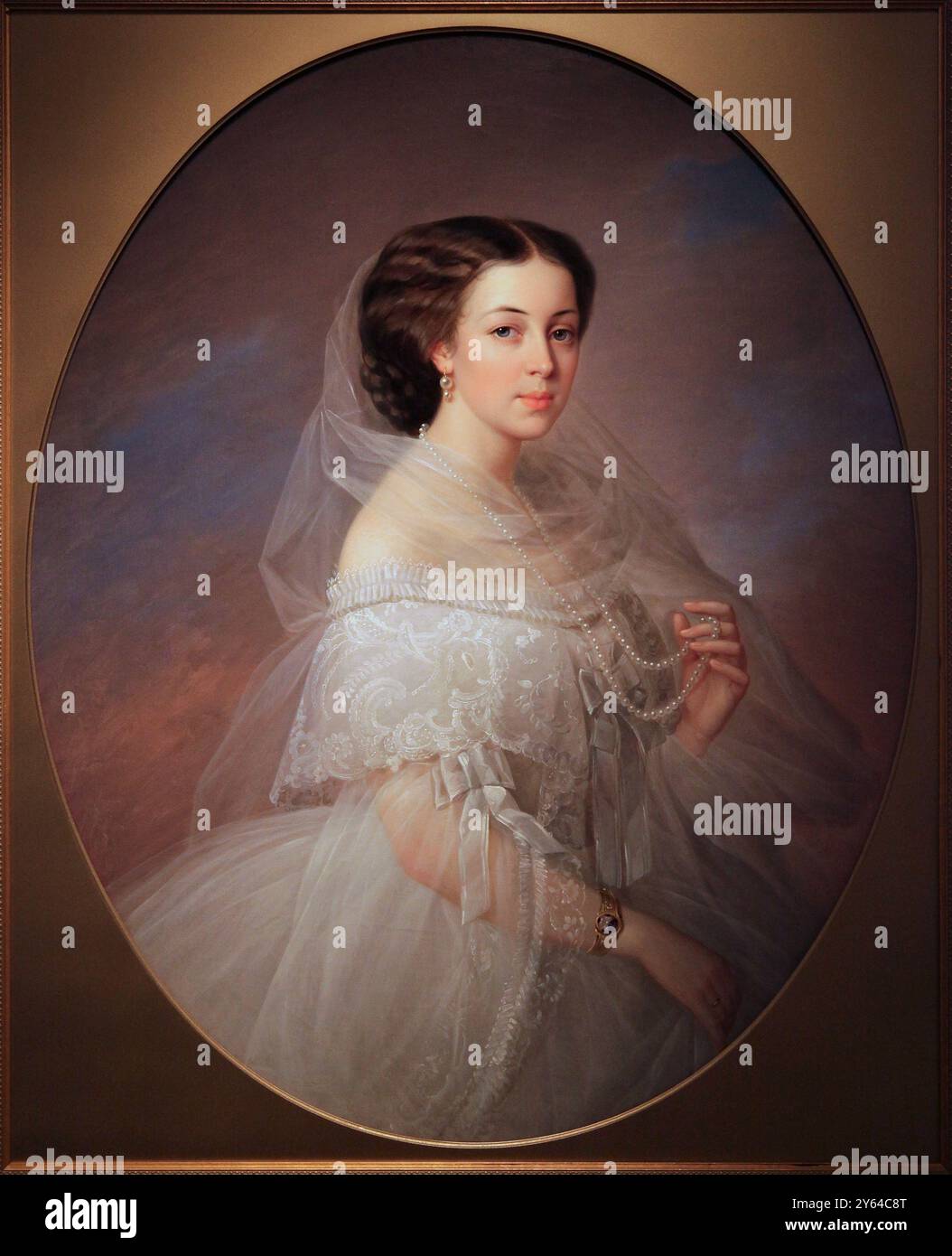 Ritratto di Ekaterina Nikolaevna Volotskaya (1855) di Gavriil Yakovlev (1820-1862). L'elegante nobildonna avvolta in un velo bianco traslucido. Foto Stock