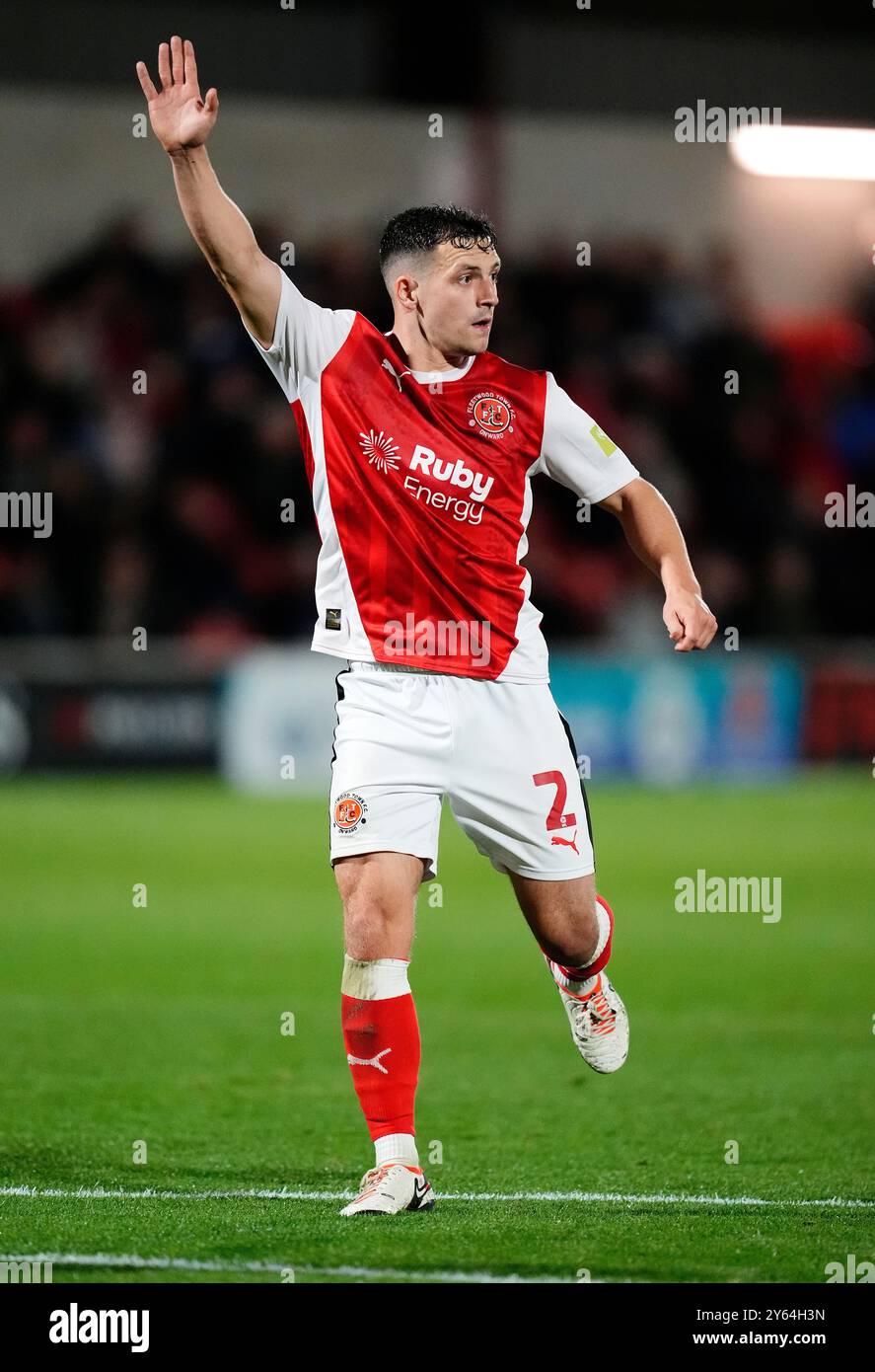 Carl Johnston dei Fleetwood Town durante la partita della Sky Bet League Two all'Highbury Stadium di Fleetwood. Data foto: Lunedì 23 settembre 2024. Foto Stock