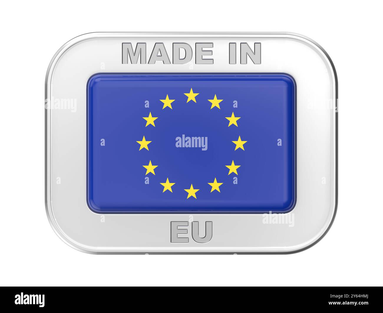 Made in EU, logo argento con la bandiera dell'Europa Foto Stock