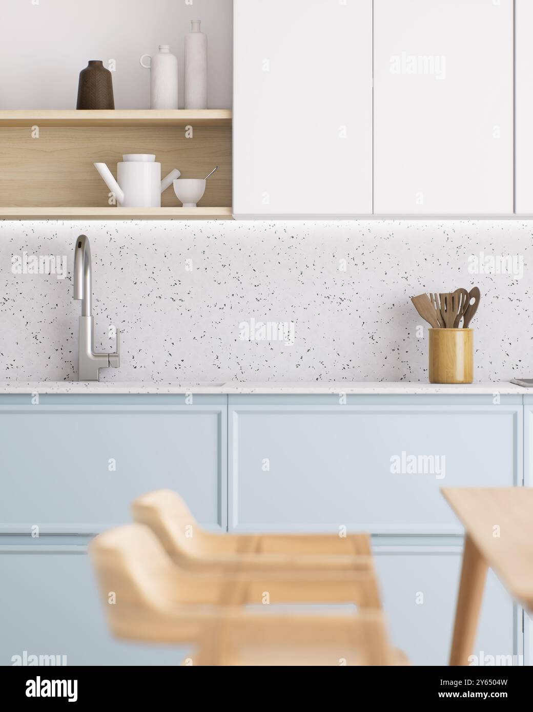 Cucina moderna con arredi eleganti combinati con elementi di design minimalista Foto Stock