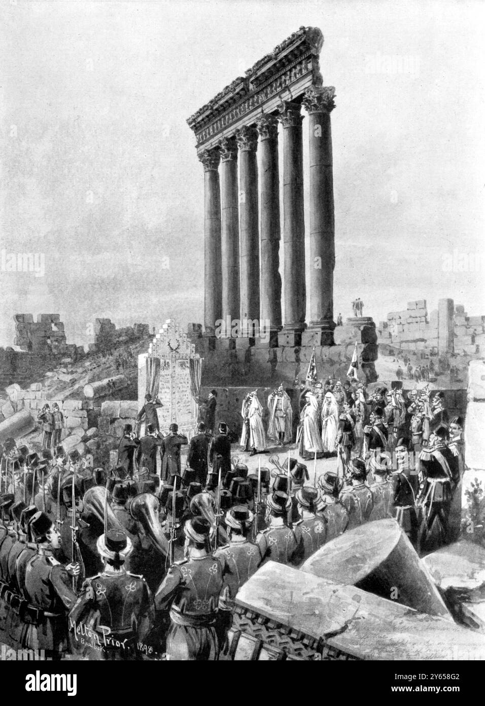 La visita dell'imperatore tedesco Guglielmo II in Siria: Inaugurazione della tavoletta che commemora la visita delle loro maestose imperiali a Ballbec , Siria dicembre 1898 Foto Stock La visita dell'imperatore tedesco Guglielmo II in Siria: Inaugurazione della tavoletta che commemora la visita delle loro maestose imperiali a Ballbec , Siria dicembre 1898 Foto Stock