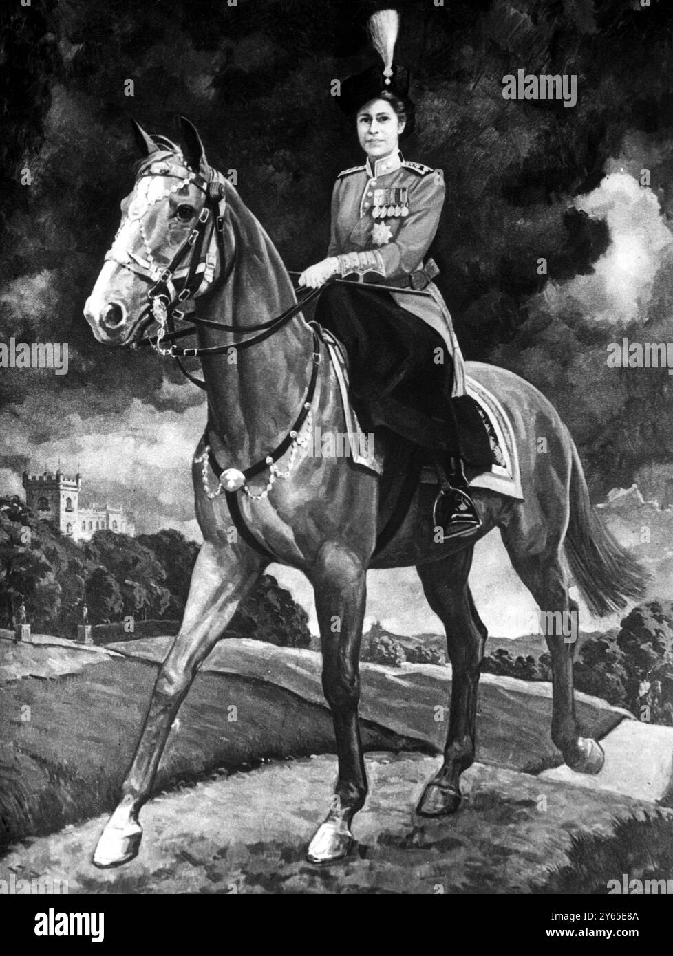 Il dipinto a figura intera della regina Elisabetta II nella sua uniforme Trooping the Colour , deve essere presentato a sua Maestà da un gruppo di 20 imprese industriali olandesi . Il quadro è opera del pittore olandese Bernard van Vlijmen . 16 ottobre 1952 Foto Stock