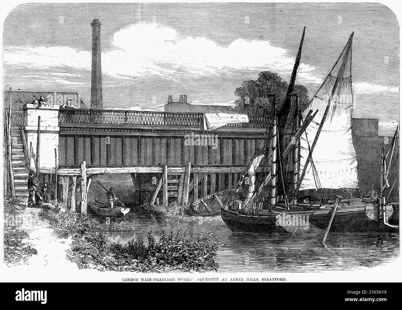 I principali lavori di drenaggio di Londra ; acquedotto ad Abbey Mills , Stratford . Foto Stock