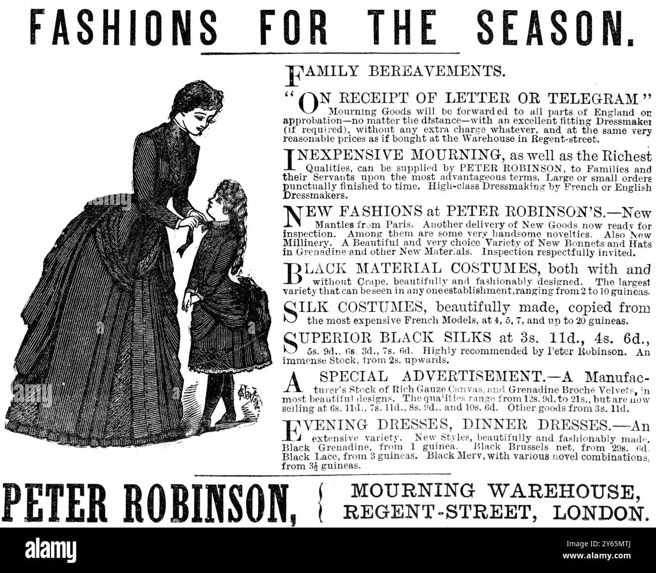 Annuncio pubblicitario per Peter Robinson Lurning Warehouse , Regent Street , London Lurning Clothes 1885 Foto Stock