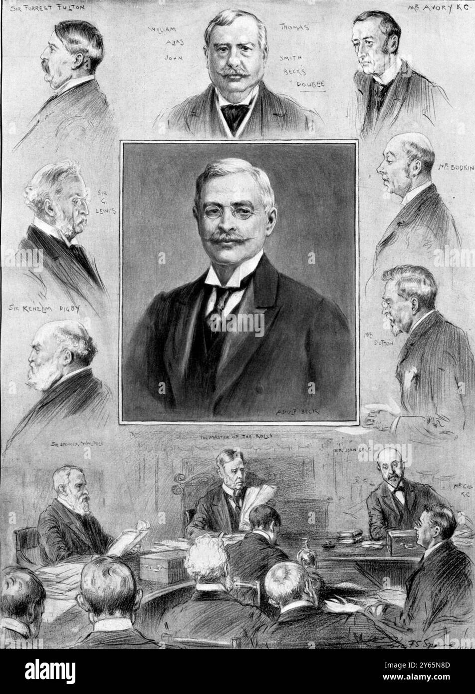 L' indagine sul caso del sig. Adolf Beck , che , per un flagrante caso di identità errata , è stato condannato a due diverse pene detentive per frode . Il suo caso ha portato alla creazione della Corte d'appello penale inglese nel 1907. 1904 Foto Stock