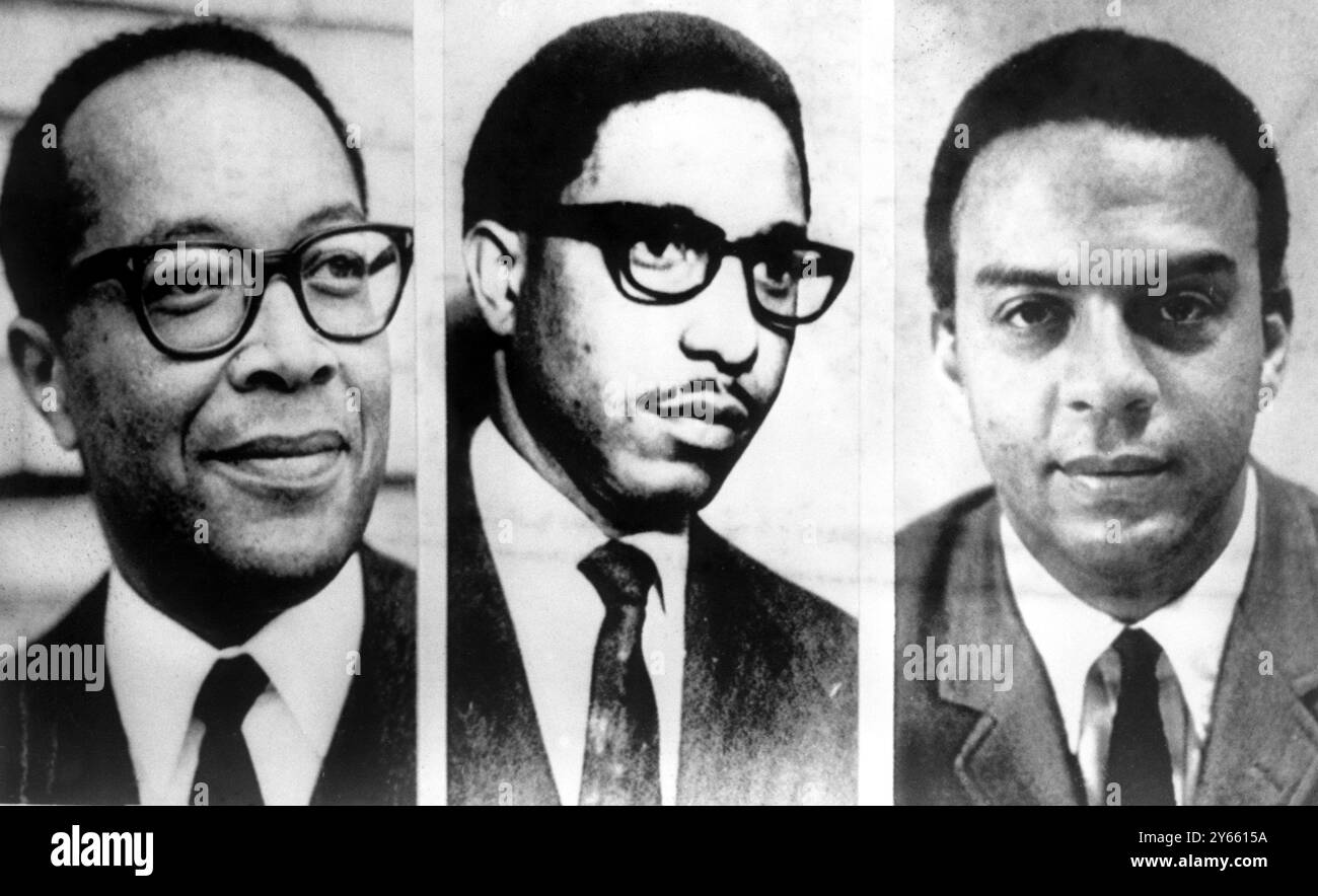 Martin Luther King , ha annunciato il 13 dicembre una riorganizzazione importante della sua Southern Christian Leadership Conference. Il dottor King ha nominato tre alti dirigenti SCLC per nuovi incarichi . Rev Andrew Young (a destra) è stato nominato Vicepresidente esecutivo , William A Rutherford (a sinistra) è stato nominato per sostituire Young come direttore esecutivo e Rev Bernard Lafayette Jnr (centro) è stato nominato Consigliere di programma . 15 dicembre 1967 Foto Stock