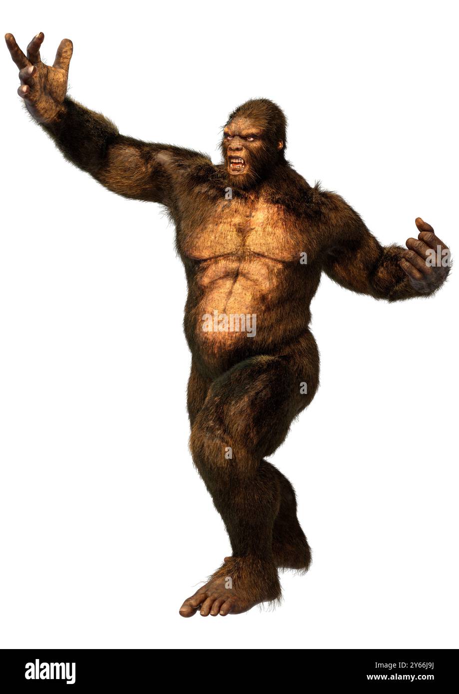 Rendering 3D di un Sasquatch o Bigfoot isolato su bianco sfondo Foto Stock