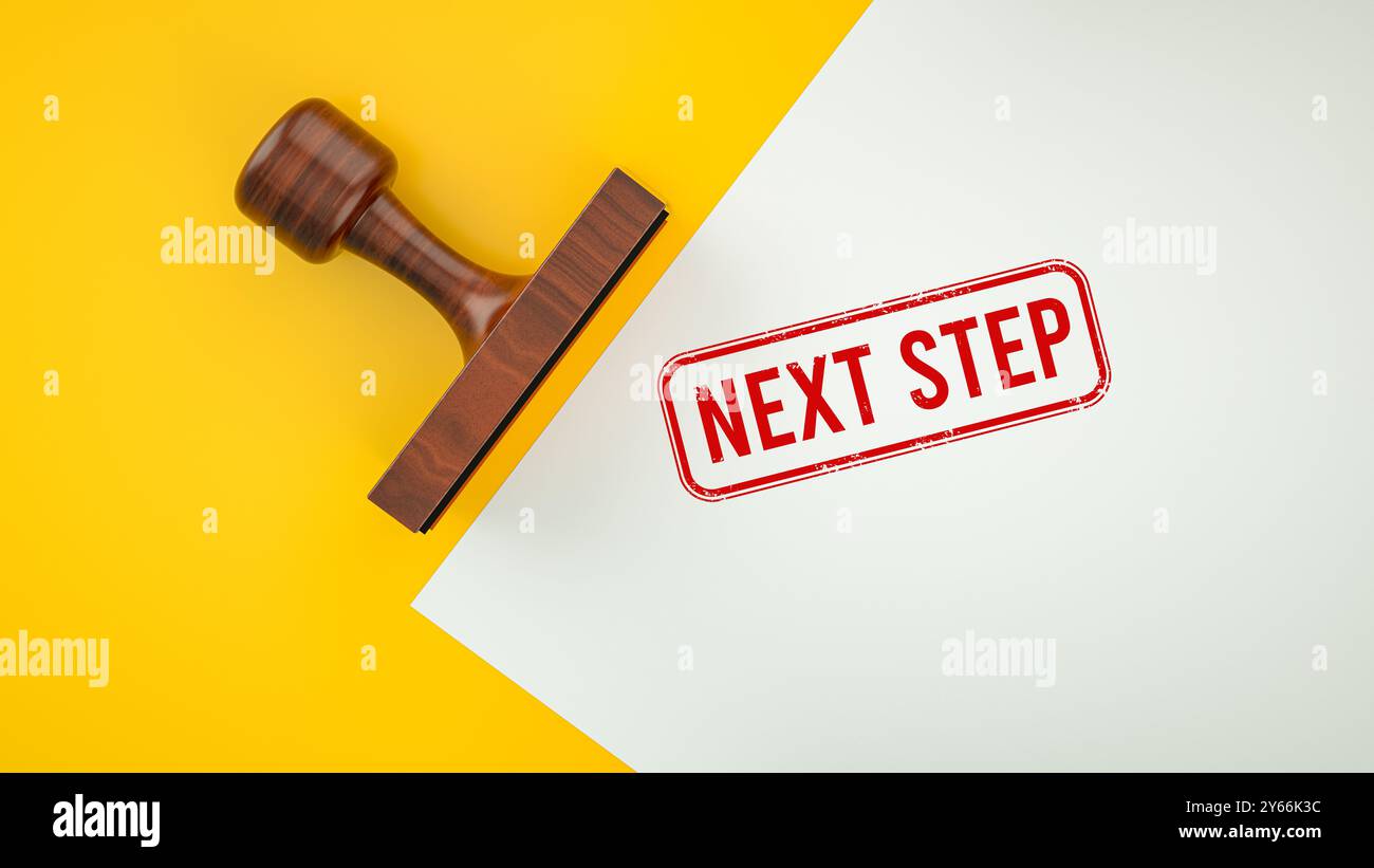 Passo successivo , qual è il prossimo banner. Foto Stock