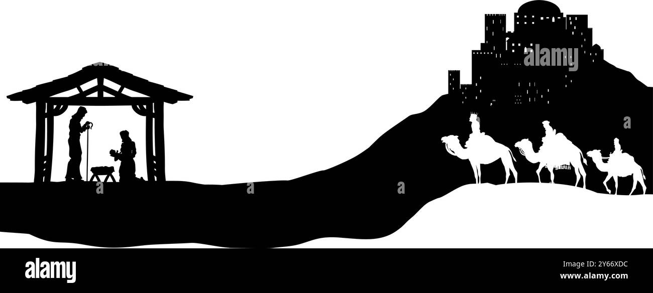 Presepe natalizio Bethlehem Manger Wise Men Illustrazione Vettoriale