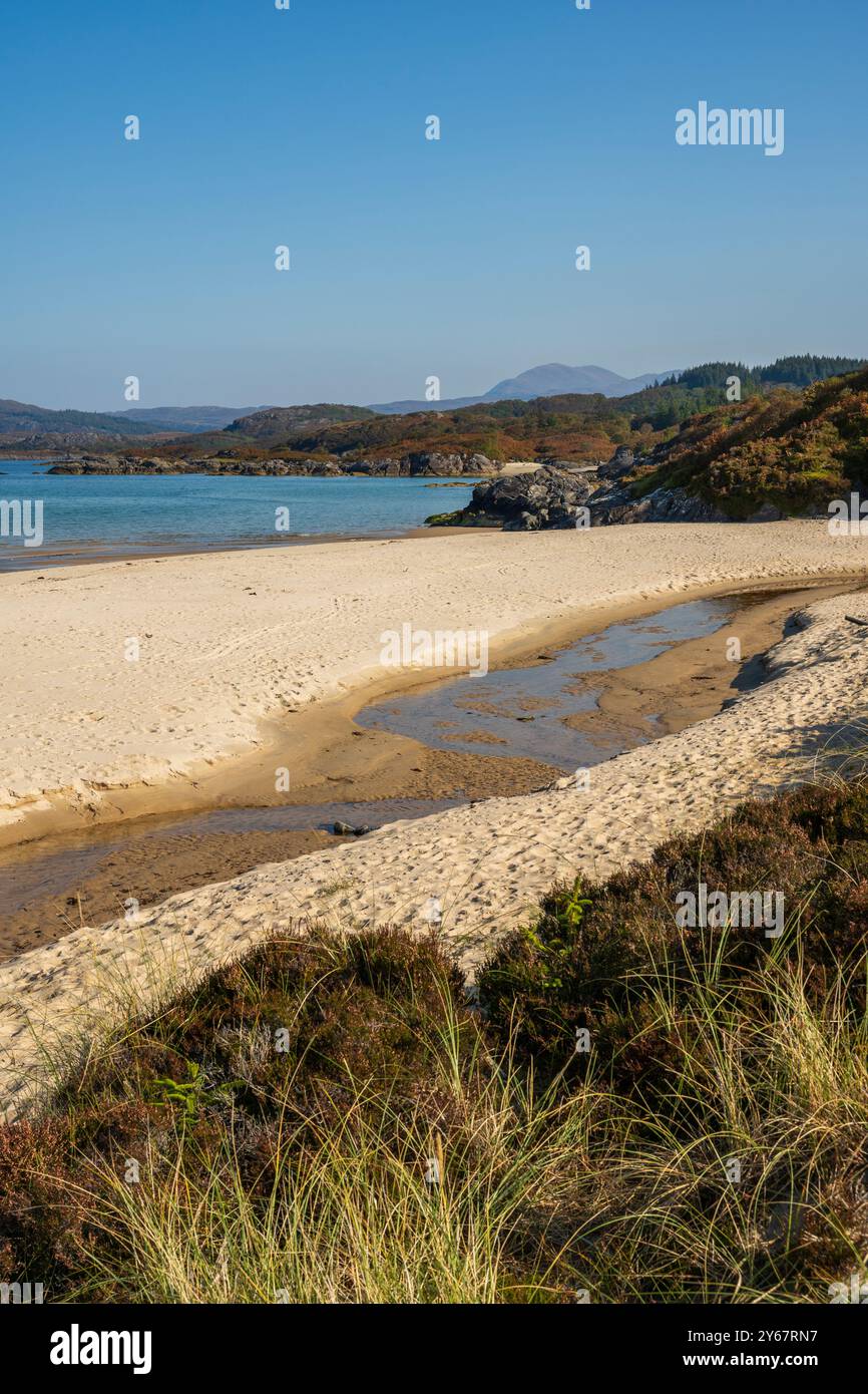 The Singing Sands, Kentra Bay, penisola di Ardnamurchan, Lochaber, Scozia, REGNO UNITO Foto Stock