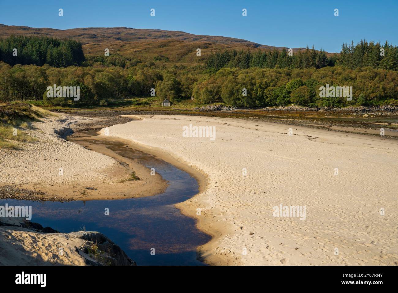 The Singing Sands, Kentra Bay, penisola di Ardnamurchan, Lochaber, Scozia, REGNO UNITO Foto Stock