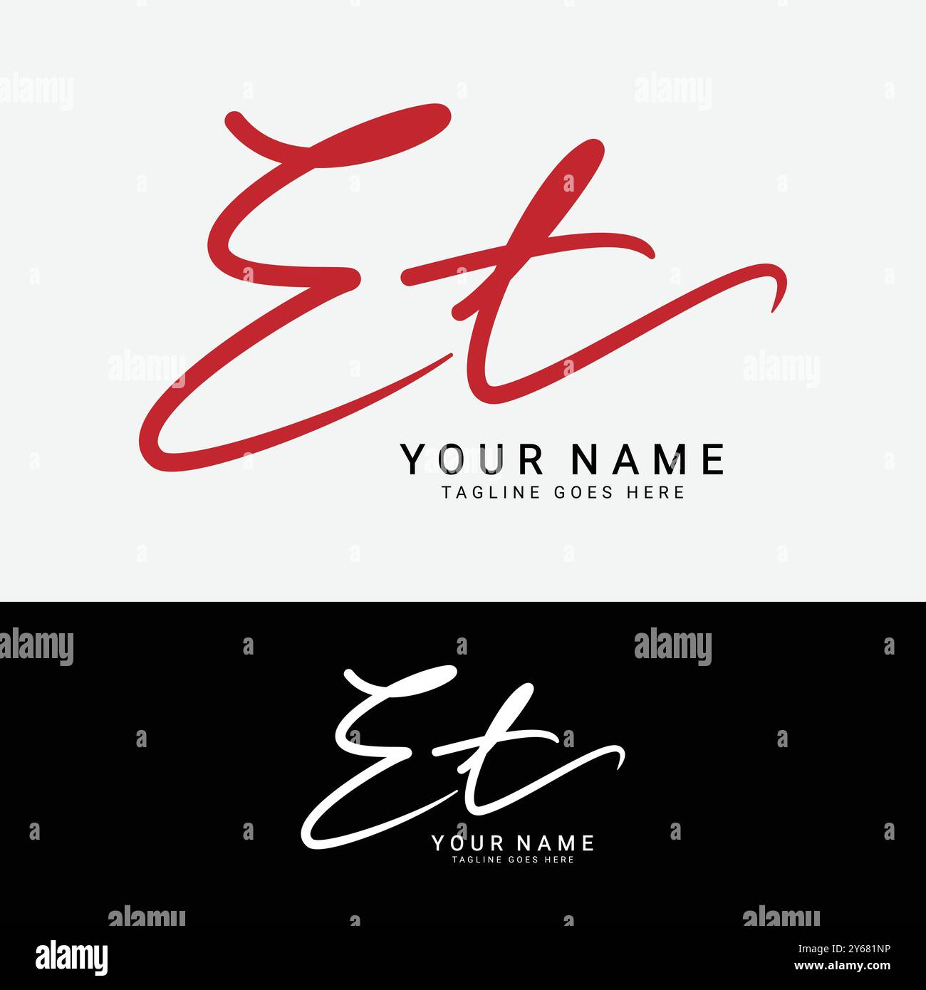 Logo e, T, ET con lettera iniziale. Logo della firma scritta a mano Alphabet ET Illustrazione Vettoriale