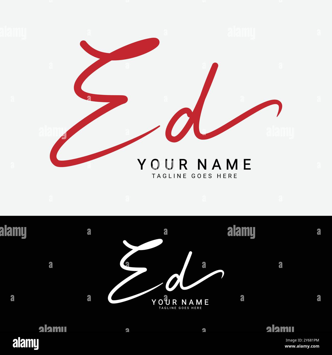 Logo e, D, ed con lettera iniziale. Logo della firma scritta a mano Alphabet ed Illustrazione Vettoriale