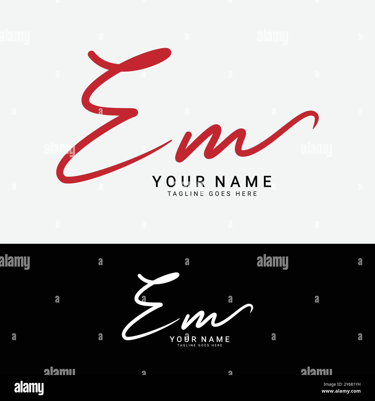 Logo e, M, EM con lettera iniziale. Logo della firma scritta a mano Alphabet EM Illustrazione Vettoriale