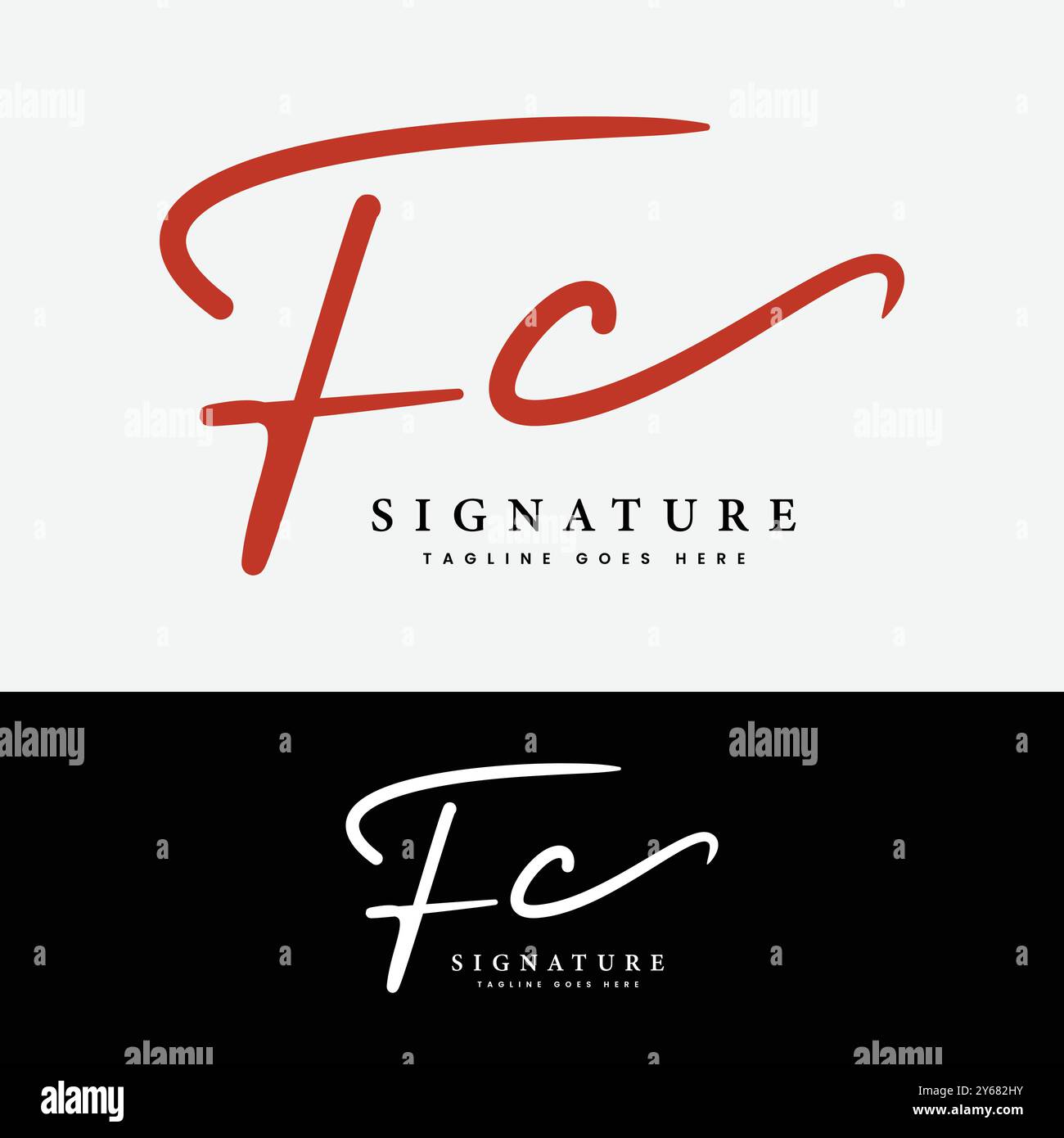 F, C, FC, lettera iniziale logo. Logo della firma scritta a mano Alphabet FC Illustrazione Vettoriale