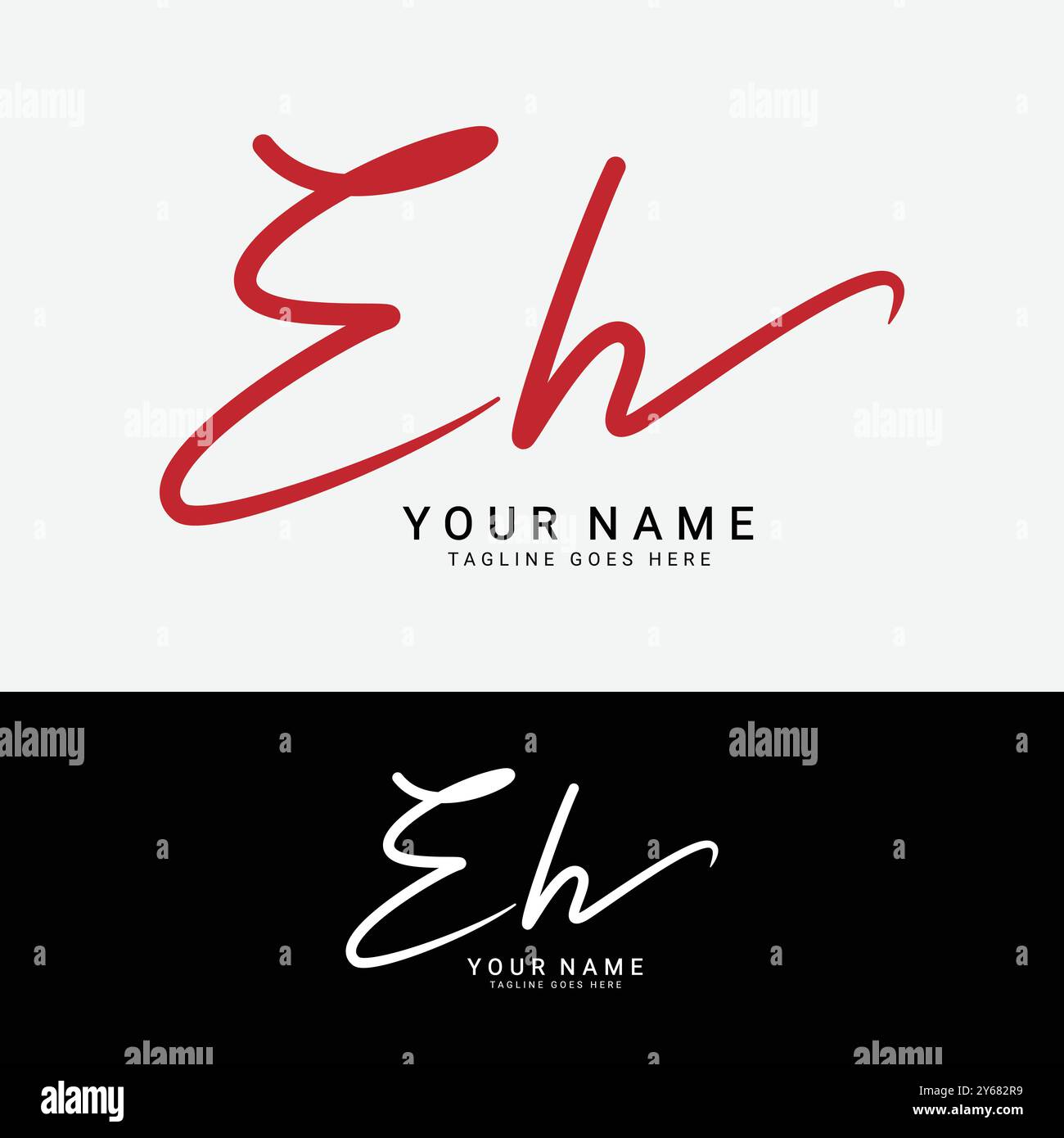 E, H, logo della lettera iniziale EH. Logo della firma scritta a mano Alphabet EH Illustrazione Vettoriale