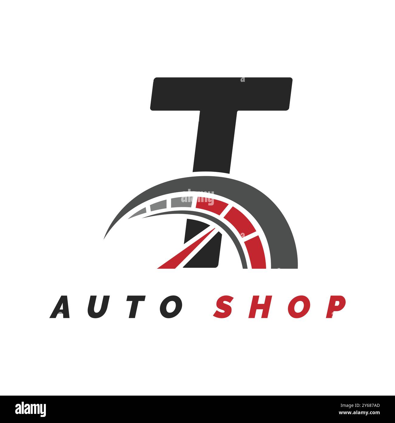 Meccanico automatico con logo Letter T e tachimetro. Icona di design del tachimetro per uso automobilistico Alphabet T. Illustrazione Vettoriale