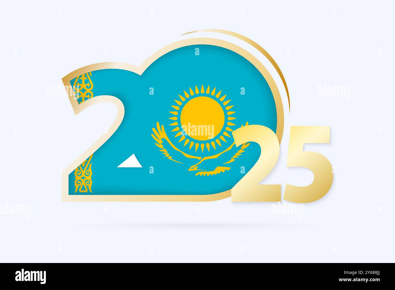 Anno 2025 con bandiera Kazakistan. Illustrazione vettoriale. Illustrazione Vettoriale