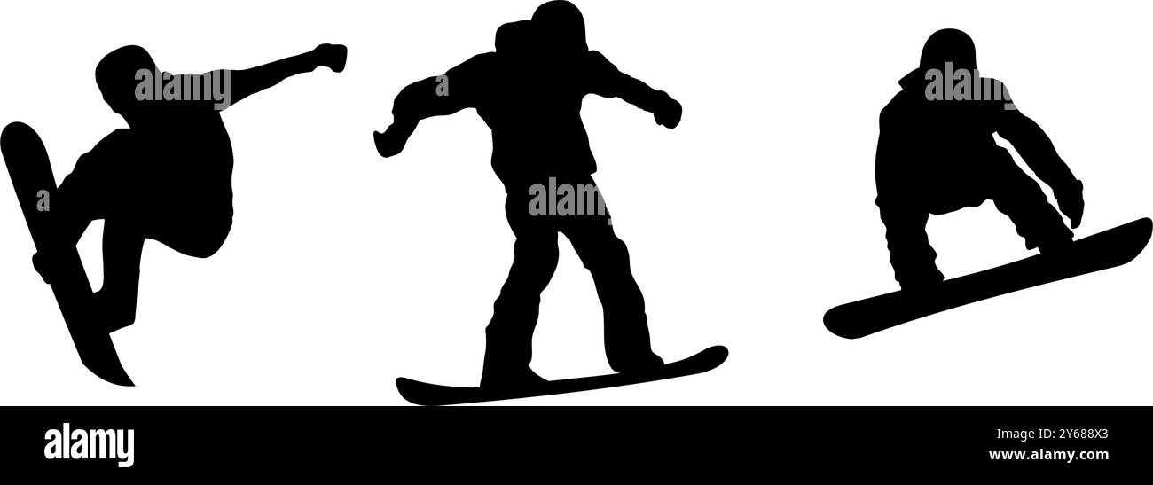 Serie di illustrazioni vettoriali della silhouette del snowboarder Illustrazione Vettoriale