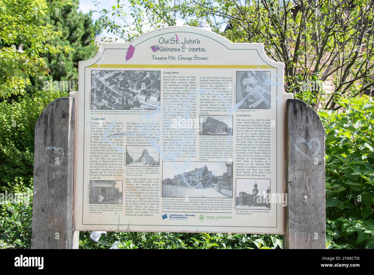 Cartello informativo sulle vecchie vie commerciali di St. John's, Newfoundland & Labrador, Canada Foto Stock