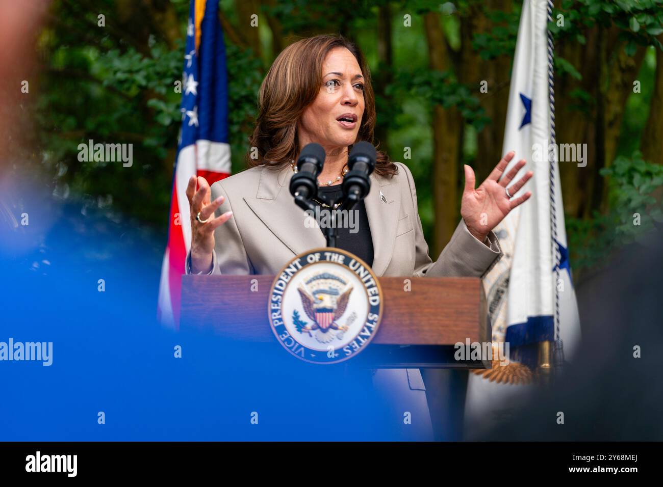 WASHINGTON DC, USA - 18 luglio 2024 - il Vicepresidente degli Stati Uniti Kamala Harris pronuncia le sue osservazioni al ricevimento per i dirigenti d'affari neri, giovedì 18 luglio 202 Foto Stock