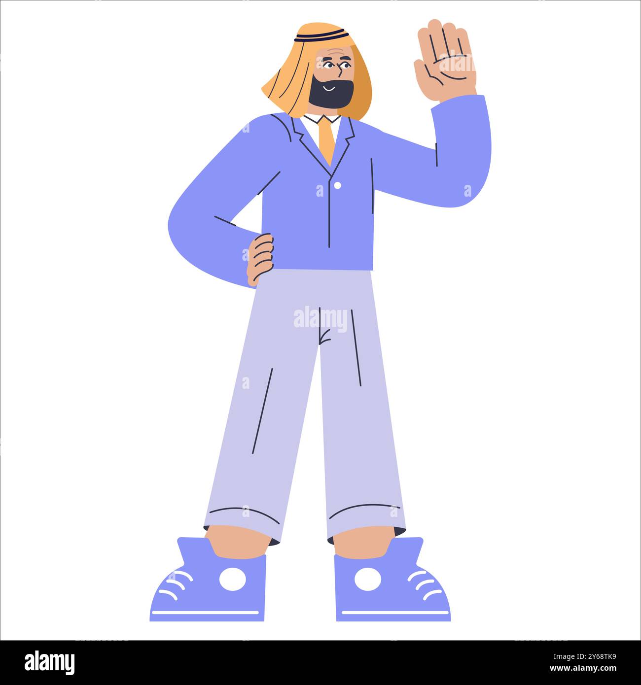 Un uomo d'affari multiculturale che saluta con un abbigliamento tradizionale. Diversità aziendale e concetto di inclusione nel moderno ambiente di lavoro. Illustrazione vettoriale. Illustrazione Vettoriale