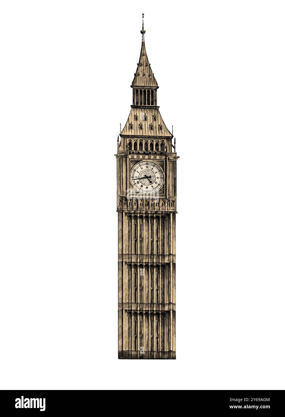 Illustrazione del Big Ben su sfondo bianco Foto Stock