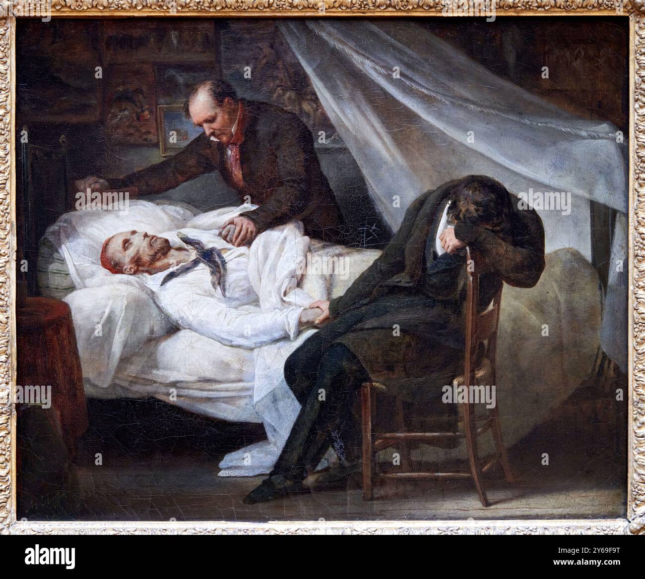 La morte di Géricault (26 gennaio 1824), Salone del 1824, olio su tela, Ary SCHEFFER, Dordrecht (Pays-Bas), 1795 - Argenteuil, 1858, Musée du Louvre, Parigi, Francia. Foto Stock