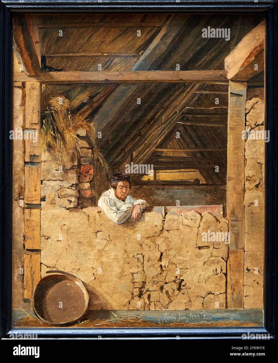 Il pittore Peter Christian Skovgaard nel fienile di Morten Jensen a Vejby (a nord di Copenaghen), olio su carta montato su tela,1843, Johan Thomas LUNDBYE, Kalundborg (Danemark), 1818 - Bedsted (Danemark), 1848, Musée du Louvre, Parigi, Francia. Foto Stock