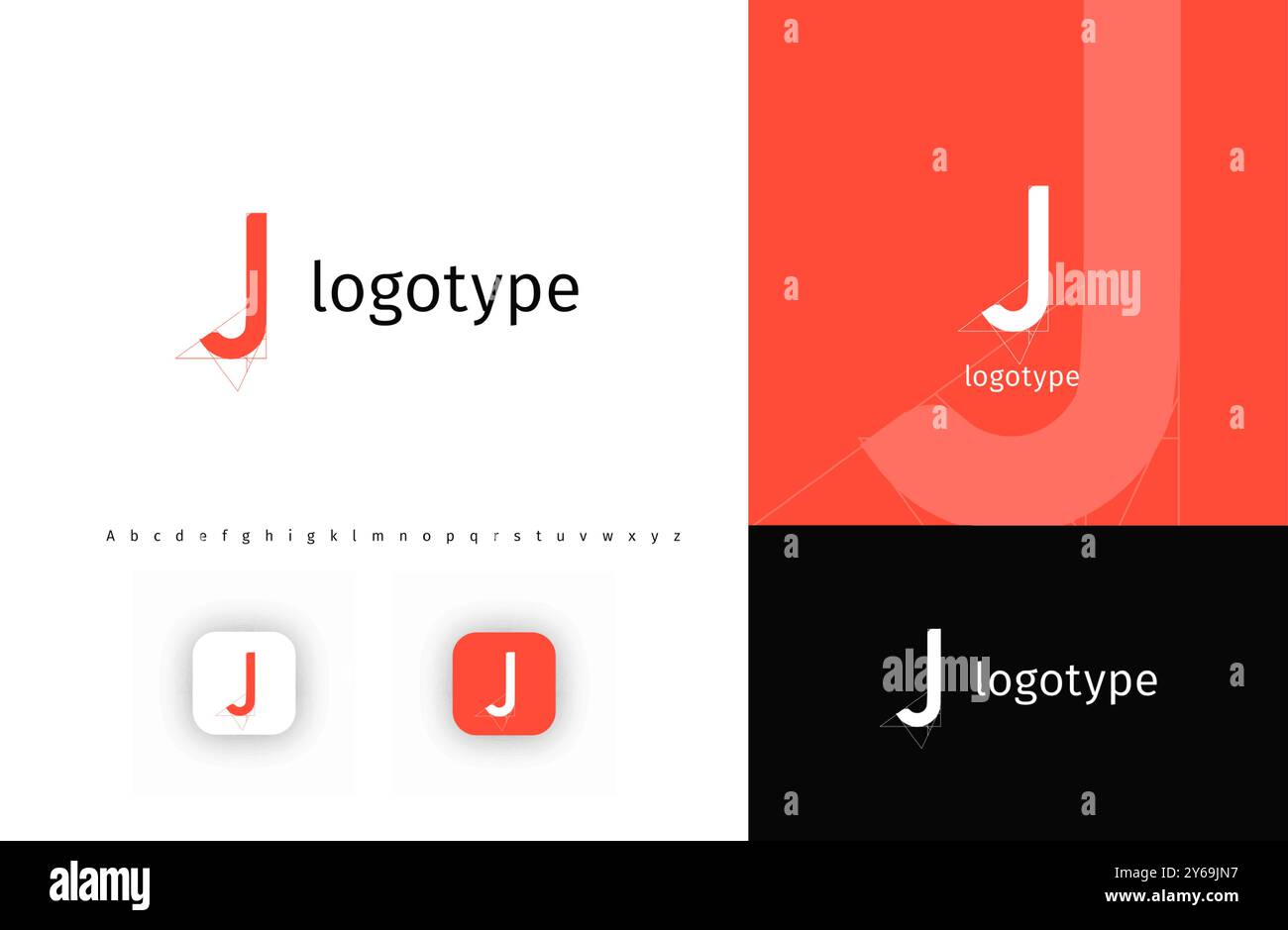 Monogramma minimalista con lettera J geometrica per progetto Blueprint, architettura, tecnologia futuristica, scienza innovativa. Logo moderno Illustrazione Vettoriale