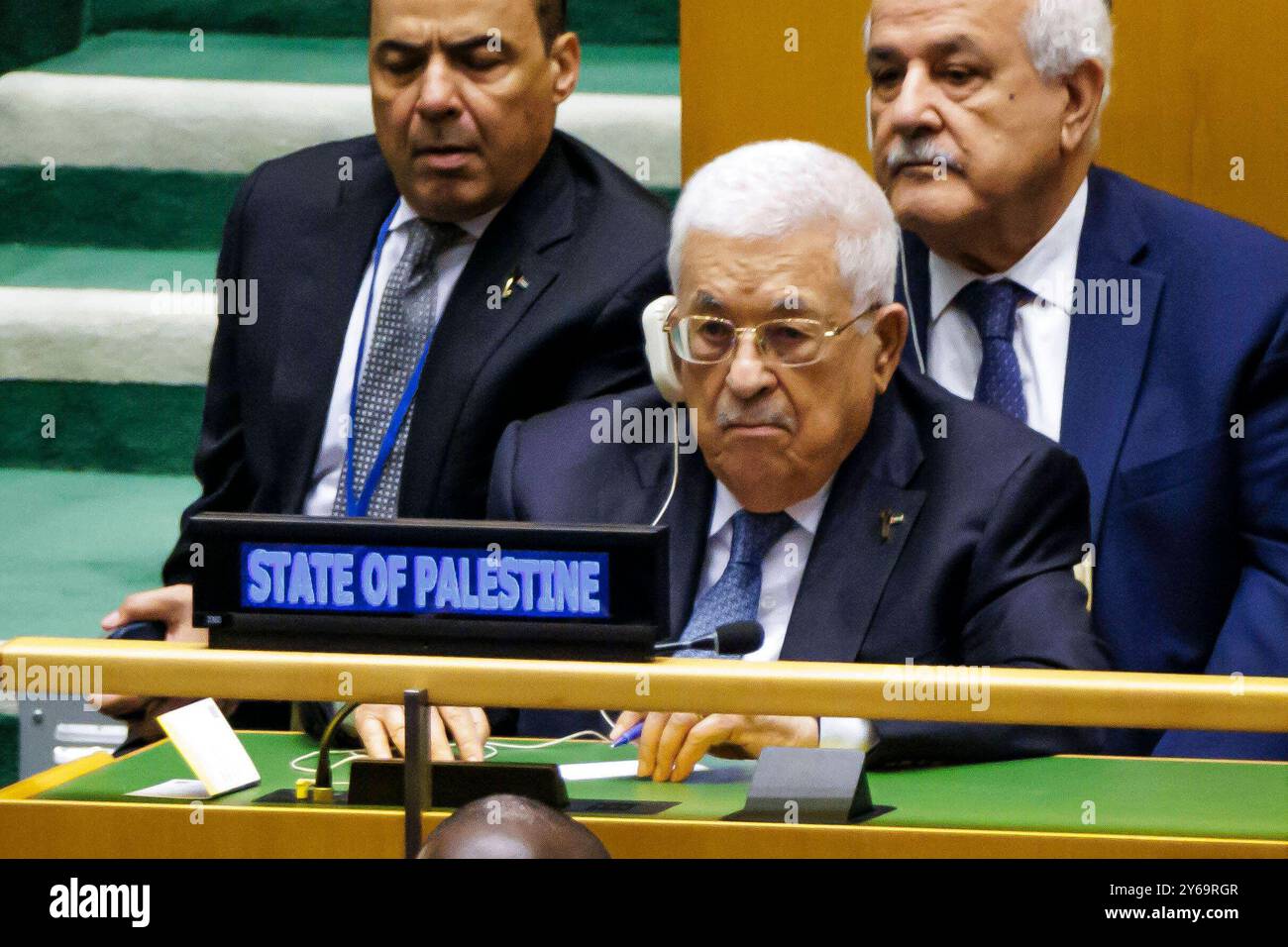 Mahmud Abbas, Praesident der Palaestinensischen Autonomiebehoerde, aufgenommen waehrend der 79. Un-Generalversammlung a New York. New York City, 24.09.2024. New York City Stati Uniti *** Mahmoud Abbas, Presidente dell'Autorità palestinese, nella foto durante la 79a Assemblea generale delle Nazioni Unite a New York New York City, 24 09 2024 New York City Stati Uniti Copyright: XThomasxTrutschelx Foto Stock