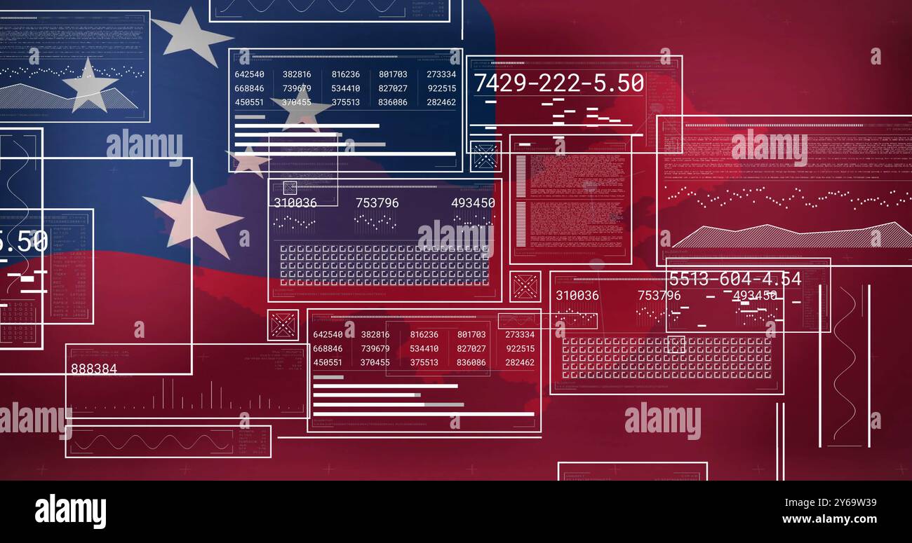 Elaborazione dei dati e analisi dell'immagine sopra la bandiera delle Samoa Foto Stock