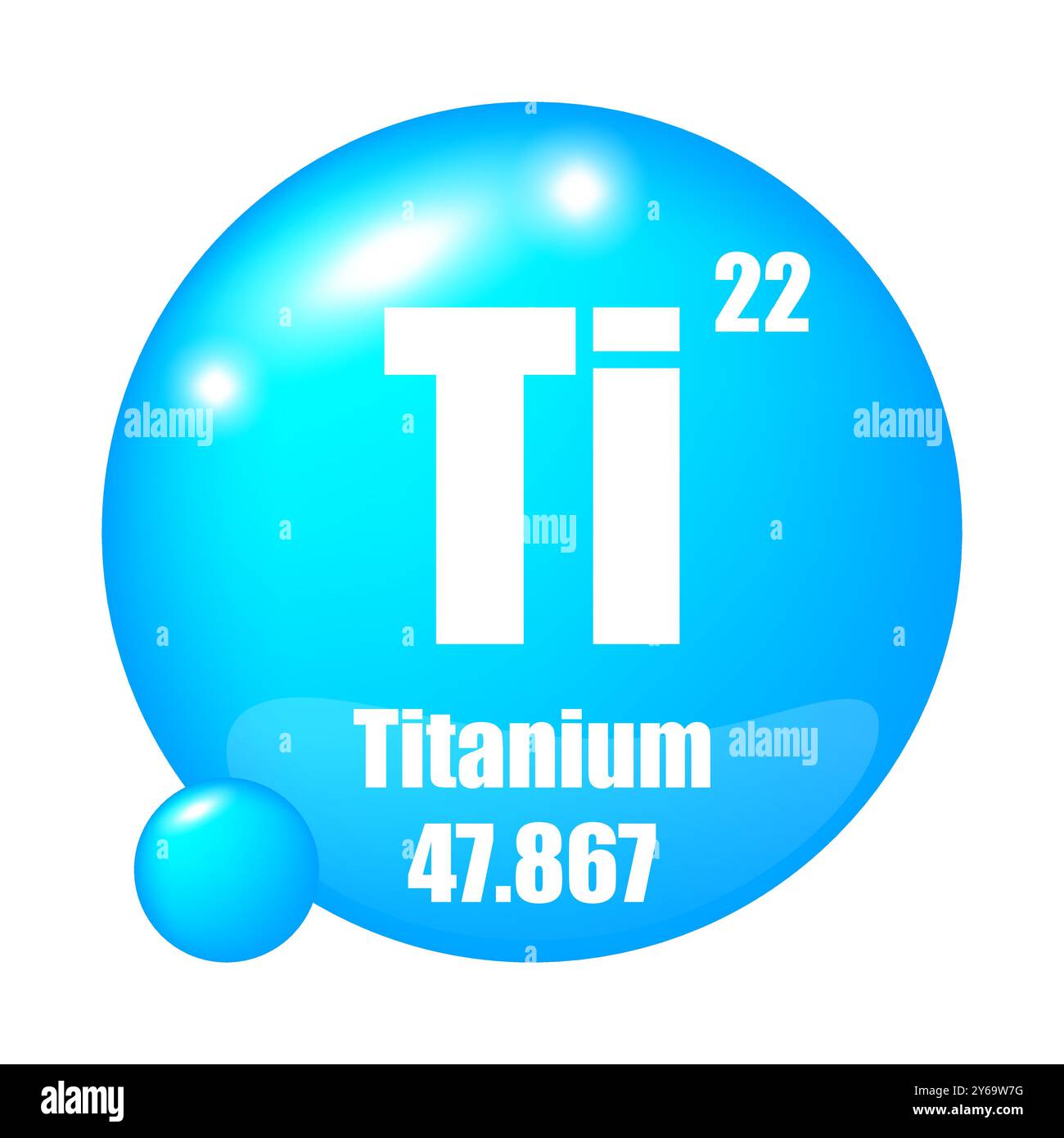 Icona elemento in titanio. Simbolo ti in primo piano. Numero atomico 22. Massa 47.867. Illustrazione Vettoriale