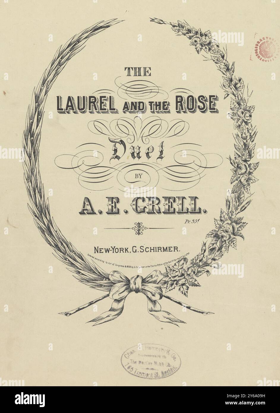 Music 1800-1900; Music Manuscripts; Grell, A. E. The laurel and the rose, arrangiato, Grell, A. E., 1800 - 1900, Schmidt, Arthur Paul, editoria musicale, musica popolare, scrittura ed editoria, spartiti, musica, Stati Uniti, XIX secolo, musica, Stati Uniti, manoscritti, Stati Uniti, manoscritti, accordo di Frank Lynes. Foto Stock