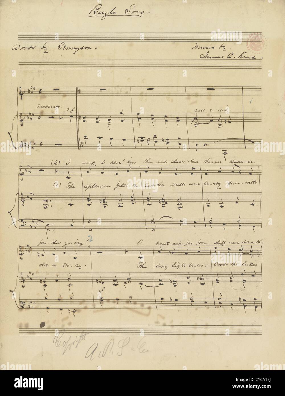 Musica 1800-1900; manoscritti musicali; Knox, James C. Bugle song, Knox, James C., 1800 - 1900, Schmidt, Arthur Paul, editoria musicale, musica popolare, scrittura ed editoria, Spartiti musicali, musica, Stati Uniti, XIX secolo, musica, Stati Uniti, manoscritti, Stati Uniti, manoscritti Foto Stock