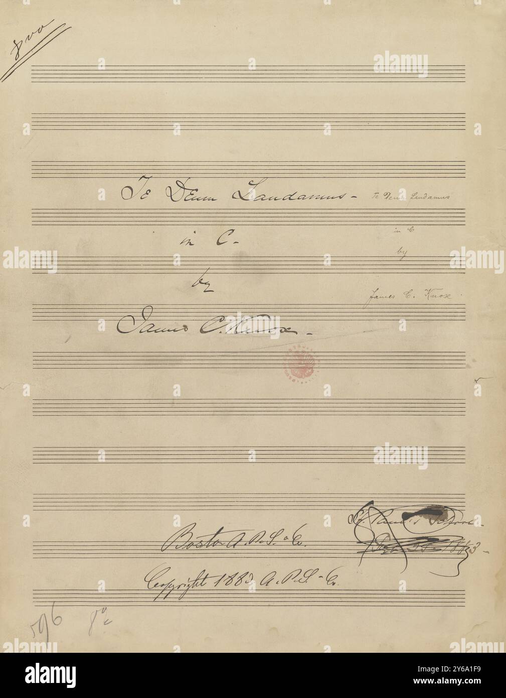 Musica 1800-1900; manoscritti musicali; Knox, James C. te Deum laudamus in C, Knox, James C., 1800 - 1900, Schmidt, Arthur Paul, editoria musicale, musica popolare, scrittura ed editoria, Spartiti musicali, musica, Stati Uniti, XIX secolo, musica, Stati Uniti, manoscritti, Stati Uniti, manoscritti Foto Stock