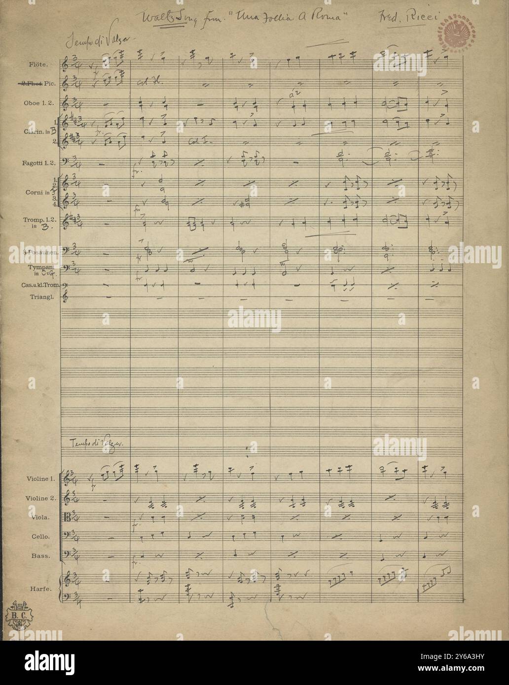 Musica 1800-1900; manoscritti musicali; Ricci, Federico, arrangiatore. Valzer canzone da "una follia a Roma", Ricci, Frederick (Arranger), 1800 - 1900, Schmidt, Arthur Paul, editoria musicale, musica popolare, scrittura ed editoria, Spartiti musicali, musica, Stati Uniti, XIX secolo, musica, Stati Uniti, manoscritti, Stati Uniti, manoscritti Foto Stock